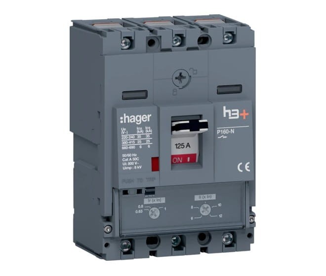 Wyłącznik mocy MCCB h3+ P160 3P 125A HHS125DC Hager 25kA TM