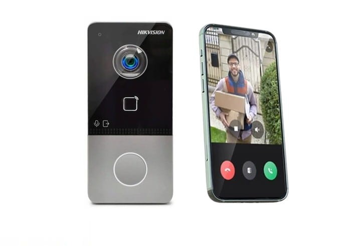 Zestaw wideodomofonowy komplet DS-KV6113-WPE1(C) HIKVISION SMART wideodomofon dzwonek bezprzewodowy z WiFi bezsłuchawkowy 12V sterowanie furtką Inteligentny sterowany telefonem do samodzielnej pracy lub do współpracy z monitorami IP Hikvision II generacji