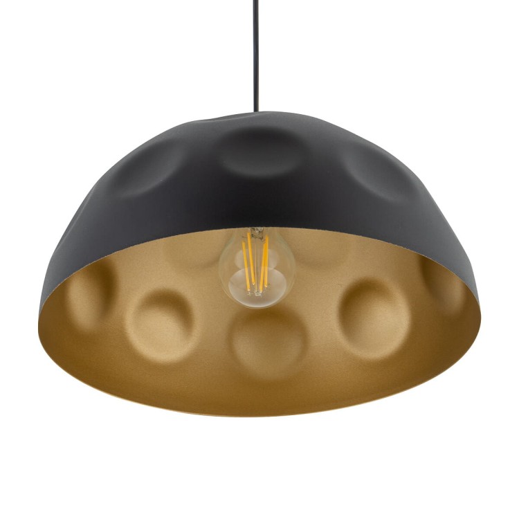 Lampa sufitowa wisząca Industrialna Loft HEMISPHERE HIT BLACK-GOLD L 10703 NOWODVORSKI Lighting E27 x1 50cm oświetleniowa żyrandol nowoczesna metal do Kuchni Jadalni nad stół blat wyspę z przetłoczeniami czarno-złota satynowy zwis Inspiracje Premium