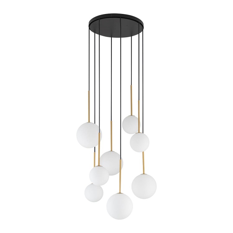 Lampa sufitowa wisząca Loft KARO VIII 10934 NOWODVORSKI Lighting 8xG9 nowoczesna oprawa oświetleniowa kula biała zwis czarno-złoty czarny czarna metal szkło Inspiracje Premium