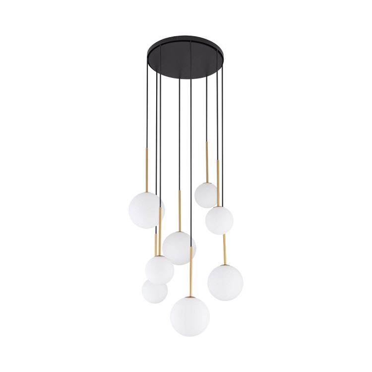 Lampa sufitowa wisząca Loft KARO VIII 10934 NOWODVORSKI Lighting 8xG9 nowoczesna oprawa oświetleniowa kula biała zwis czarno-złoty czarny czarna metal szkło Inspiracje Premium