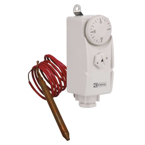 Termostat przylgowy na rurę do pompy C.O. ciepła obiegowej z kapilarą T80F P5682 Emos stykowy elektroniczny regulator temperatury sterownik z czujnikiem kapilarowym kapilarnym