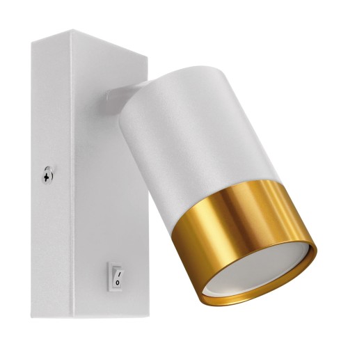 Lampa ścienno-sufitowa Kinkiet z włącznikiem Industrialny PUZON WLL GU10 WHITE/GOLD 04132 Struhm Ideus Loft nowoczesny metalowy Biała biały biało złoty pojedynczy