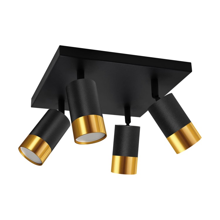 Lampa ścienno-sufitowa Kinkiet Industrialny PUZON SPT GU10 4D BLACK/GOLD 04129 Struhm Ideus 4x GU10 Loft nowoczesny metalowy Czarna czarny czarno złoty poczwórny