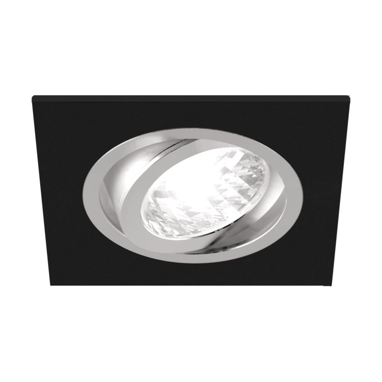 Oczko sufitowe LED kwadratowe ALUM D MATBLACK/CHROME 03626 Struhm Ideus GU10 wpuszczane do zabudowy sufitu podwieszanego lampa oprawa czarny matowy chrom czarno czarne