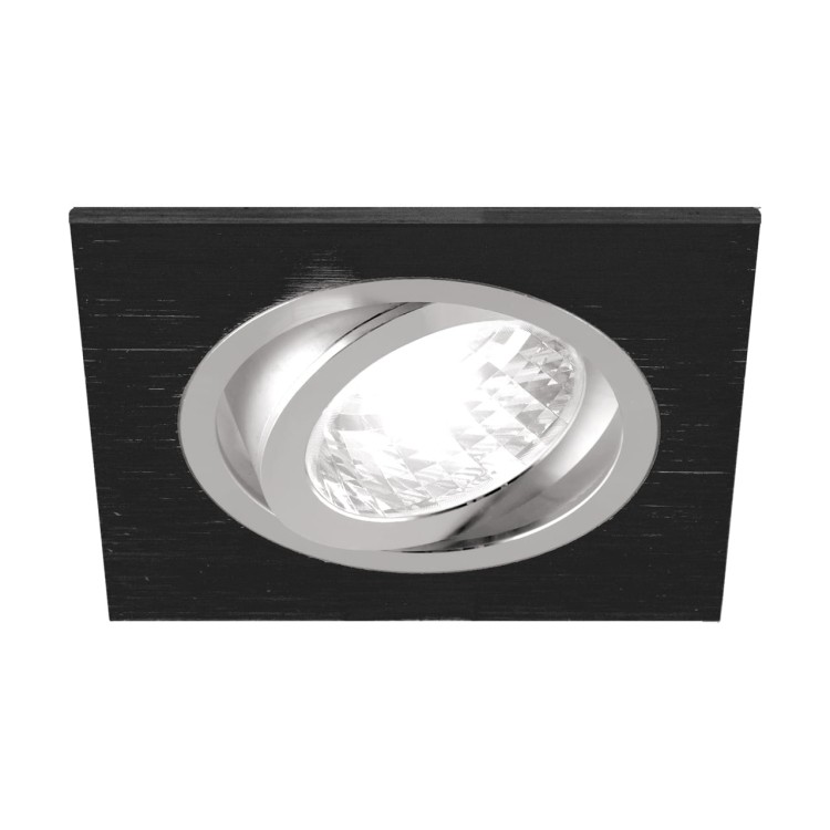 Oczko sufitowe LED kwadratowe ALUM D BLACK/CHROME 03590 Struhm Ideus GU10 wpuszczane do zabudowy sufitu podwieszanego lampa oprawa czarny chrom czarno czarne