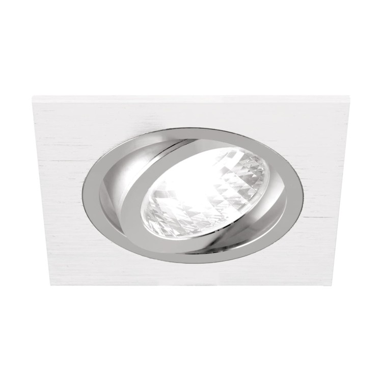Oczko sufitowe LED kwadratowe ALUM D WHITE/CHROME 03217 Struhm Ideus GU10 wpuszczane do zabudowy sufitu podwieszanego lampa oprawa biały chrom biało białe