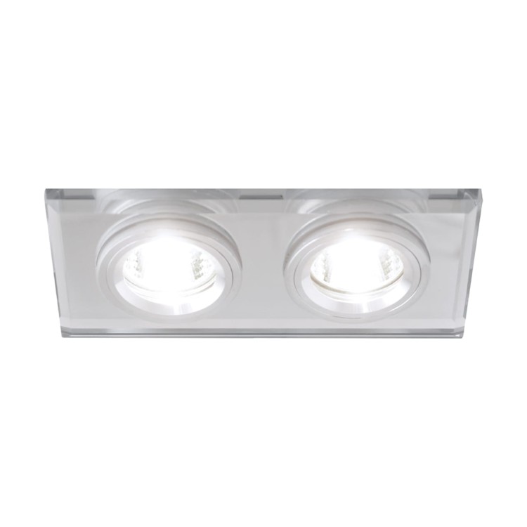 Oczko sufitowe LED prostokątne STAN L CHROME 03095 Struhm Ideus 2x GU10 szklane wpuszczane do zabudowy sufitu podwieszanego lampa oprawa przezroczysty przezroczyste szkło chrom