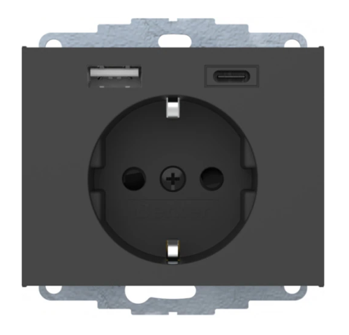 K.1 Gniazdo SCHUKO z ładowarką USB A+C 2.4/3.0 A; samozaciski; antracyt mat 48047006 HAGER BERKER