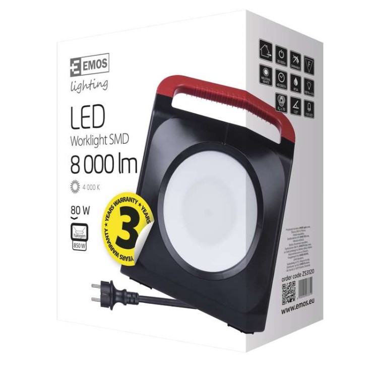 Naświetlacz roboczy LED z podwójnym gniazdem 230V ZS3120 Emos 80W przenośny