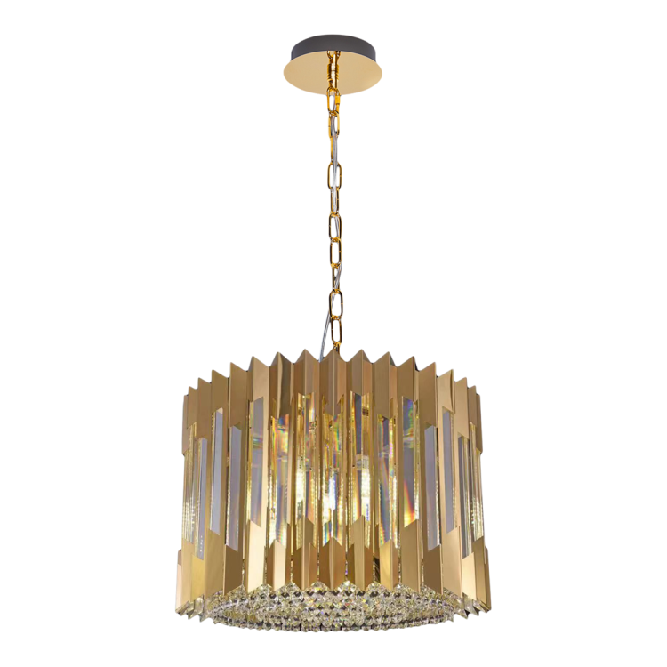 Lampa sufitowa wisząca żyrandol RITZ GOLD 7xE14 ML0393 Milagro 7x E14 42cm nowoczesna oprawa oświetleniowa okrągła kryształy kryształ złoty złota zwis Inspiracje Premium