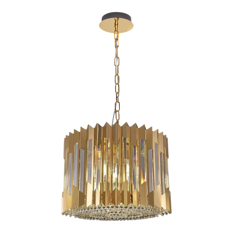 Lampa sufitowa wisząca żyrandol RITZ GOLD 7xE14 ML0393 Milagro 7x E14 42cm nowoczesna oprawa oświetleniowa okrągła kryształy kryształ złoty złota zwis Inspiracje Premium