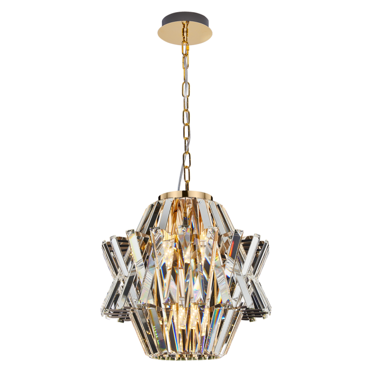 Lampa sufitowa wisząca żyrandol CROWN GOLD 4xE14 ML0399 Milagro 4x E14 34cm nowoczesna oprawa oświetleniowa okrągła kryształy kryształ złoty złota zwis Inspiracje Premium