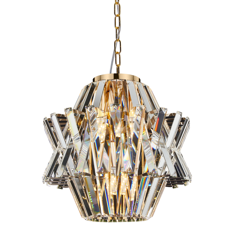 Lampa sufitowa wisząca żyrandol CROWN GOLD 4xE14 ML0399 Milagro 4x E14 34cm nowoczesna oprawa oświetleniowa okrągła kryształy kryształ złoty złota zwis Inspiracje Premium