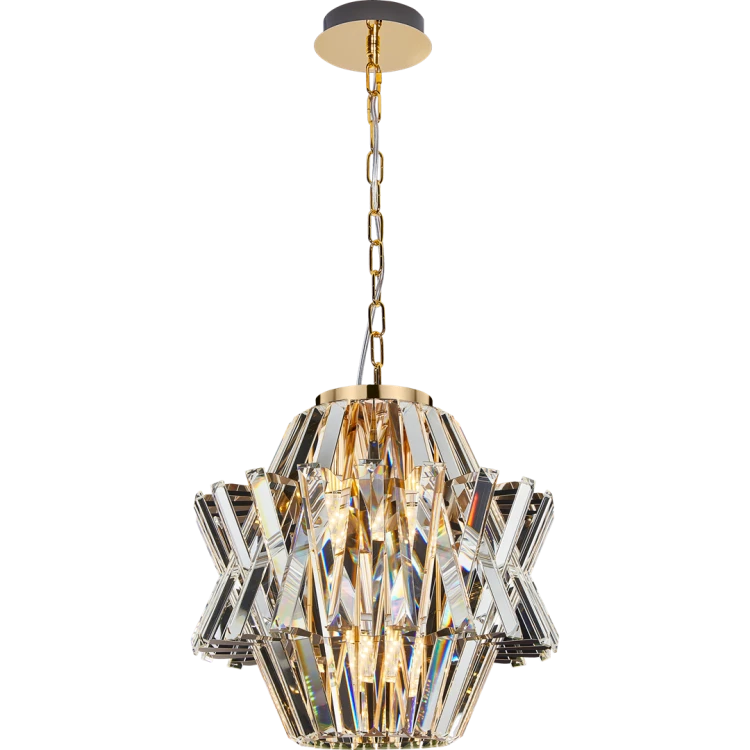 Lampa sufitowa wisząca żyrandol CROWN GOLD 4xE14 ML0399 Milagro 4x E14 34cm nowoczesna oprawa oświetleniowa okrągła kryształy kryształ złoty złota zwis Inspiracje Premium