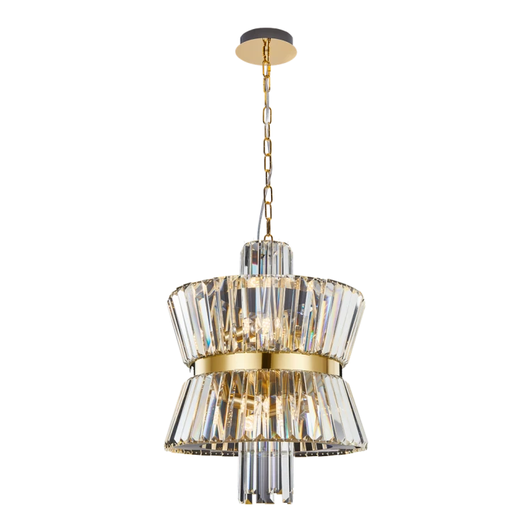 Lampa sufitowa wisząca żyrandol AURELIA GOLD 8xE14 ML0403 Milagro 8x E14 42cm nowoczesna oprawa oświetleniowa okrągła kryształy kryształ złoty złota zwis Inspiracje Premium