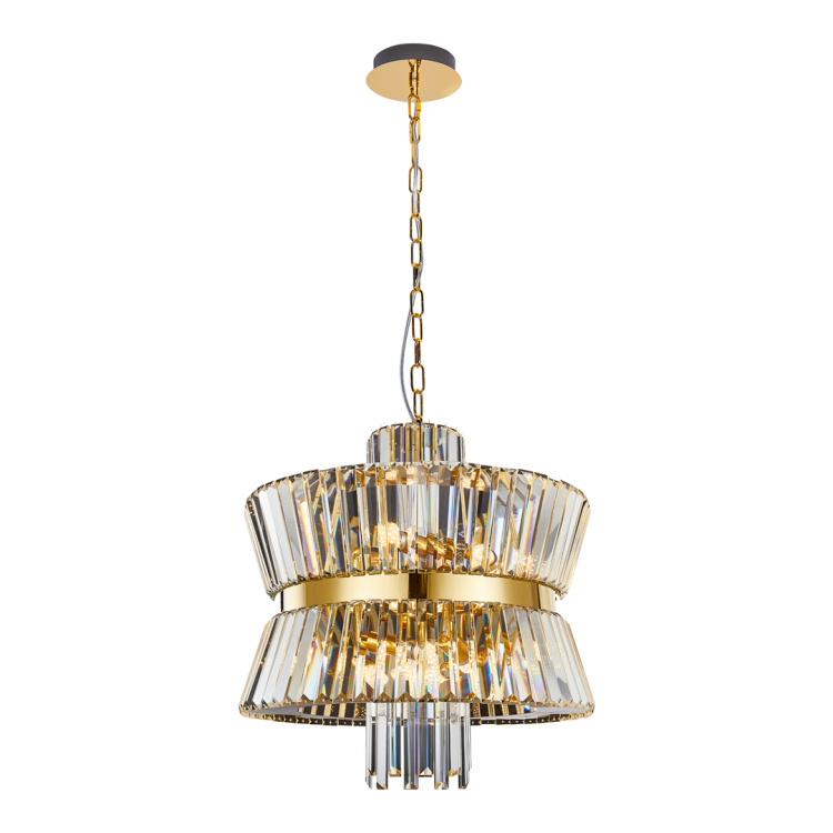 Lampa sufitowa wisząca żyrandol AURELIA GOLD 12xE14 ML0405 Milagro 12x E14 54cm nowoczesna oprawa oświetleniowa okrągła kryształy kryształ złoty złota zwis Inspiracje Premium