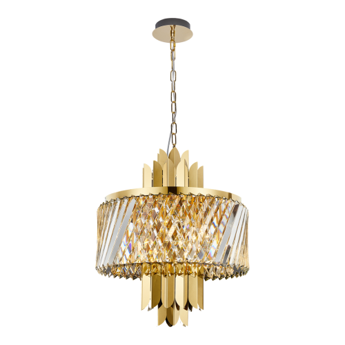 Lampa sufitowa wisząca żyrandol MARGOT GOLD 6xE14 ML0407 Milagro 6x E14 43cm nowoczesna oprawa oświetleniowa okrągła kryształy kryształ złoty złota zwis Inspiracje Premium