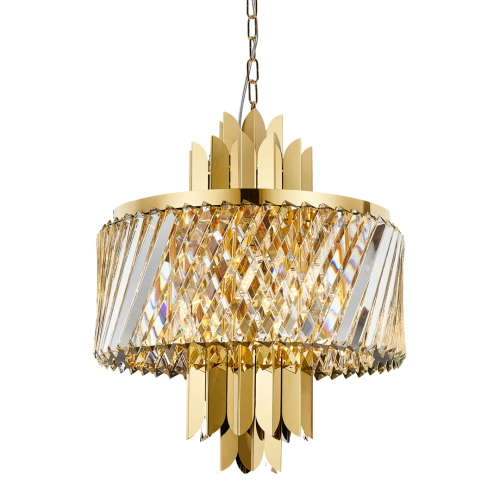 Lampa sufitowa wisząca żyrandol MARGOT GOLD 6xE14 ML0407 Milagro 6x E14 43cm nowoczesna oprawa oświetleniowa okrągła kryształy kryształ złoty złota zwis Inspiracje Premium