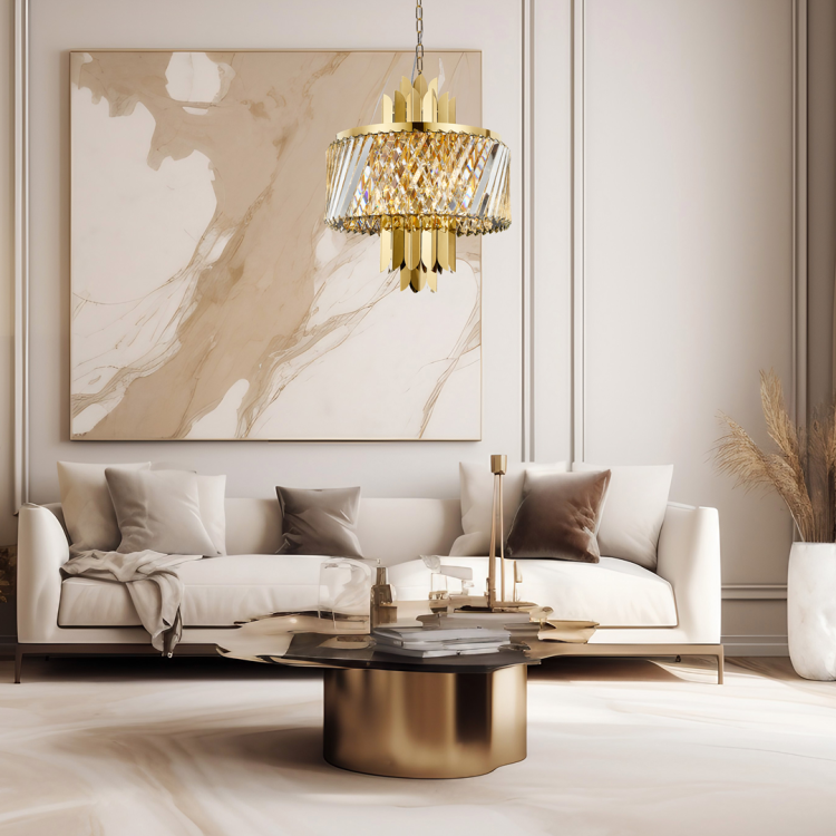 Lampa sufitowa wisząca żyrandol MARGOT GOLD 6xE14 ML0407 Milagro 6x E14 43cm nowoczesna oprawa oświetleniowa okrągła kryształy kryształ złoty złota zwis Inspiracje Premium