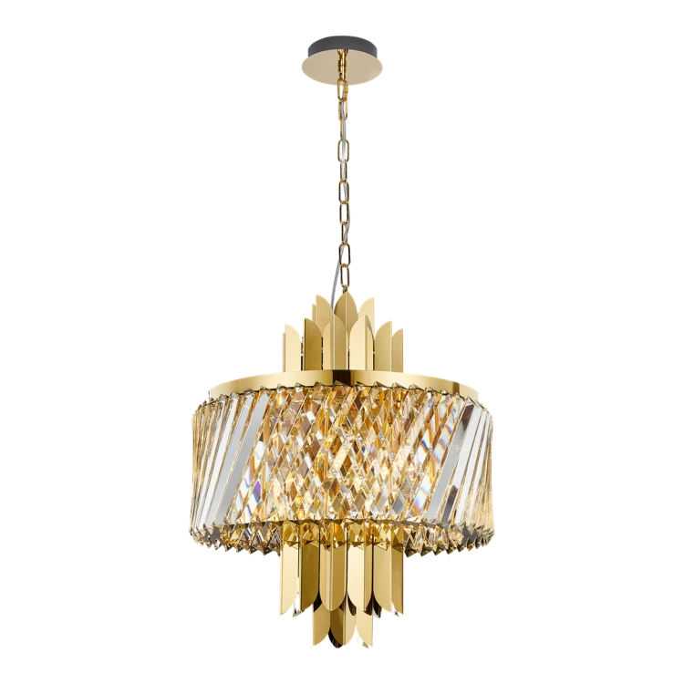 Lampa sufitowa wisząca żyrandol MARGOT GOLD 6xE14 ML0407 Milagro 6x E14 43cm nowoczesna oprawa oświetleniowa okrągła kryształy kryształ złoty złota zwis Inspiracje Premium