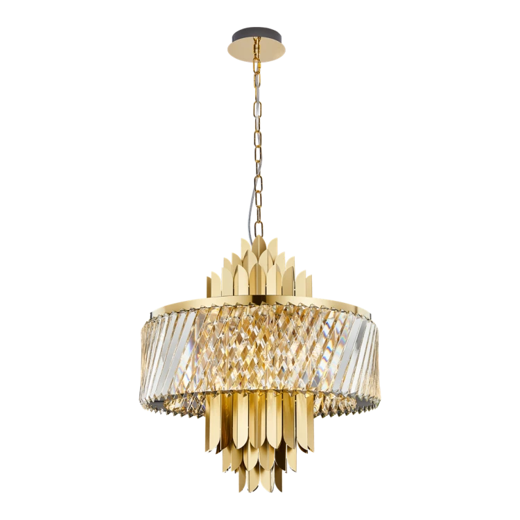 Lampa sufitowa wisząca żyrandol MARGOT GOLD 9xE14 ML0409 Milagro 9x E14 55cm nowoczesna oprawa oświetleniowa okrągła kryształy kryształ złoty złota zwis Inspiracje Premium