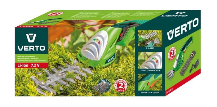 Trymer Nożyce Akumulatorowe do trawy i żywopłotu 7.2V Li-Ion 1,3Ah 52G311 Verto ogrodnicze