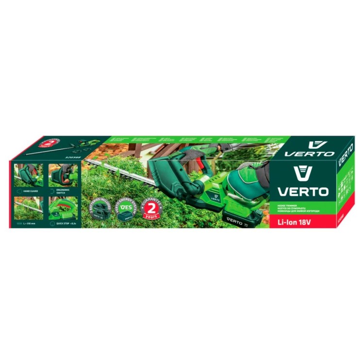 Nożyce do żywopłotu akumulatorowe VES 2 x 18V Li-Ion/1.3Ah szerokość cięcia 450 mm 52G568 Verto