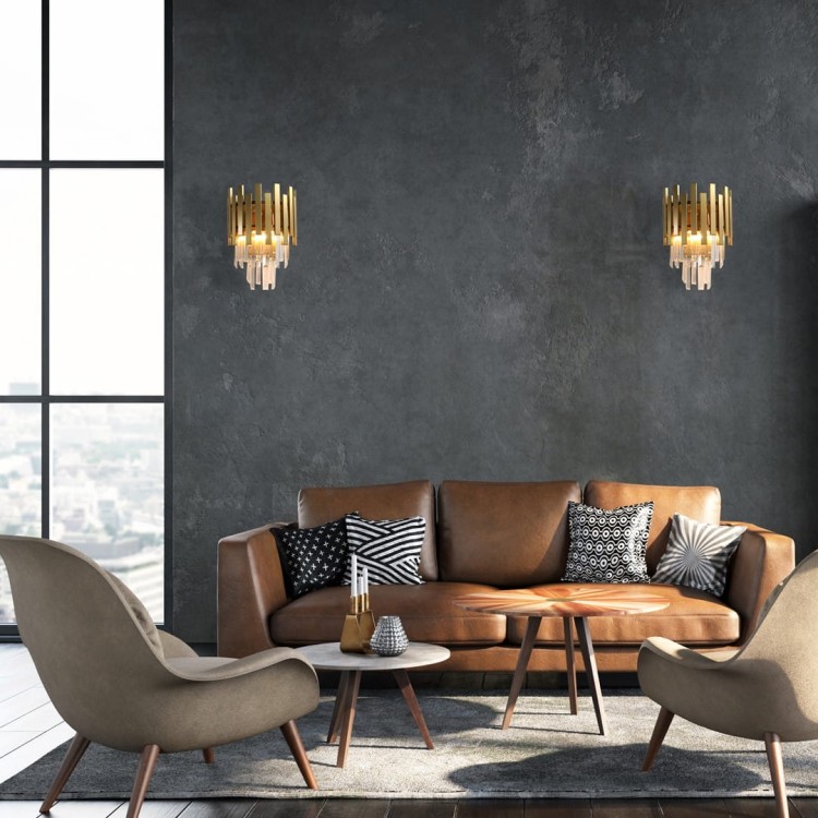 Lampa ścienna Kinkiet ASPEN GOLD 2xE14 ML5998 Milagro 2x E14 nowoczesna oprawa oświetleniowa okrągła kryształy kryształ szkło złoty złota podwójny Inspiracje Premium