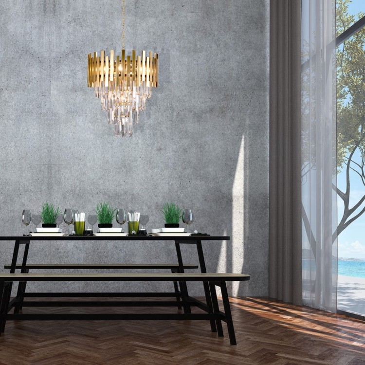 Lampa sufitowa wisząca żyrandol ASPEN II GOLD 9xE14 ML6000 Milagro 9x E14 45cm nowoczesna oprawa oświetleniowa okrągła kryształy kryształ złoty złota zwis Inspiracje Premium