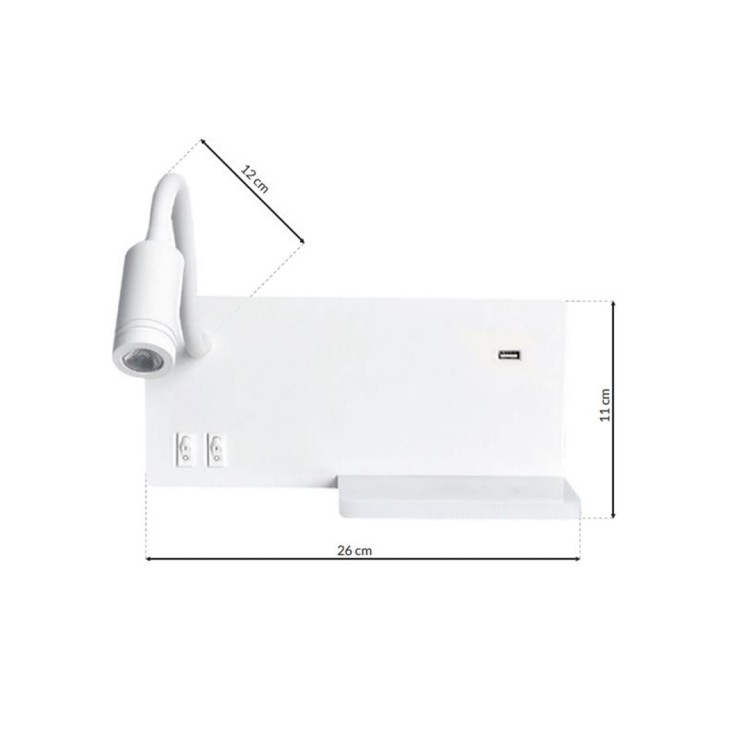 Lampa nocna z półką SHELF WHITE LED 4W+5W+2W lewa ML6343 Milagro
