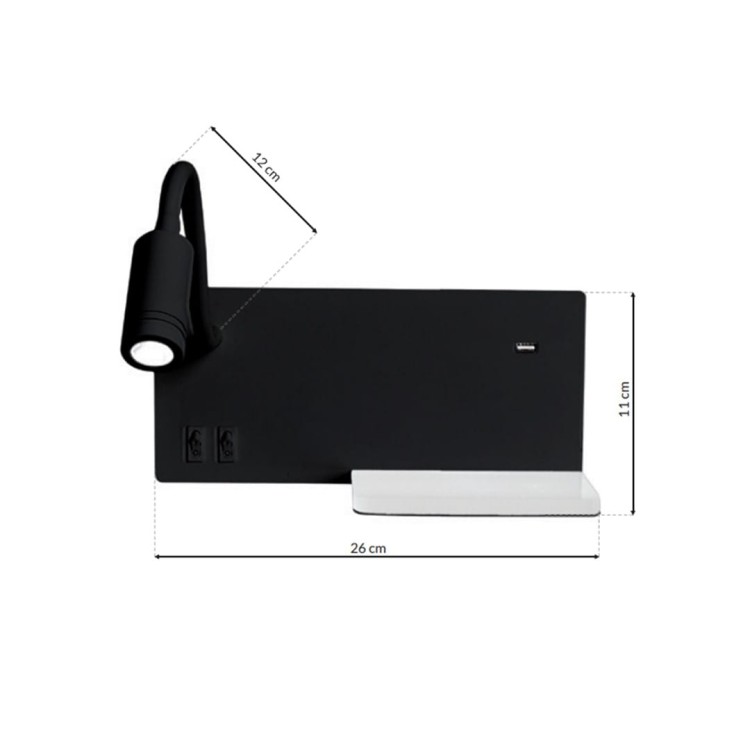 Lampa nocna z półką SHELF BLACK LED 4W+5W+2W ML6344 Milagro