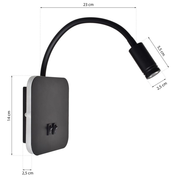 Lampka nocna BASE 8W+2W BLACK ML6352 Milagro