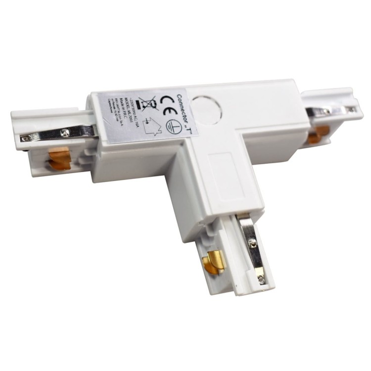 Łącznik Lampy Track Light Biały 3-obwodowy Typ: T DR ML7091 Eko-Light na Szynoprzewód 3F do szynoprzewodu