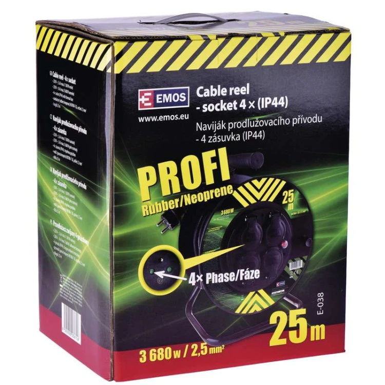 Przedłużacz bębnowy otwarty 4 gniazda 25m zwijany 3x2,5 IP44 P084253 Emos
