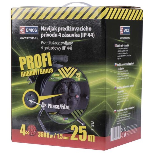 Przedłużacz bębnowy otwarty 4 gniazda 25m zwijany 3x1,5 IP44 P084251 Emos