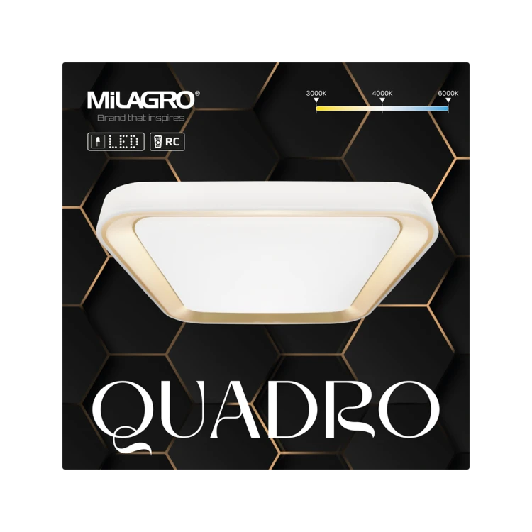 Plafoniera Plafon QUADRO GOLD 66W ML7933 Milagro z pilotem do salonu sypialni korytarza jadalni oprawa lampa sufitowa nowoczesna oświetleniowa złoty złota barwa zmienna zimna neutralna biała dzienna ciepła Inspiracje Premium