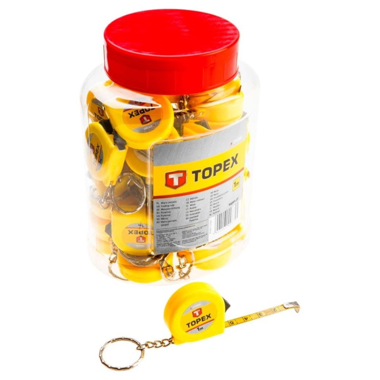 Mini miarka o długości 1m 27C001 Topex taśma miernicza zwijana żółta brelok