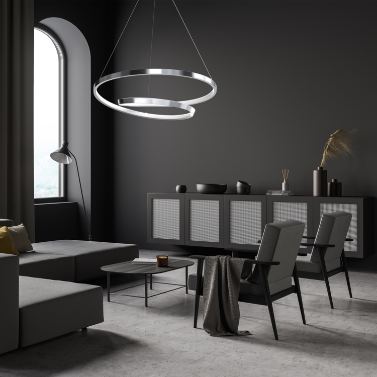 Lampa sufitowa wisząca okrąg koło Industrialna Loft LUCERO CHROME 48W LED ML7949 Milagro 4000K 50cm nowoczesna oprawa oświetleniowa okrągła metal żyrandol chrom zwis Inspiracje Premium