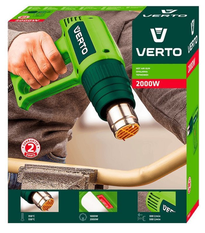 Opalarka 2000W zakres temperatur: I: 350ºC, II: 550ºC 51G517 Verto