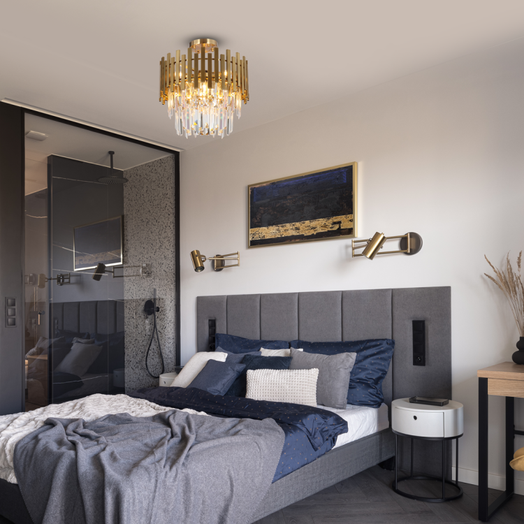 Lampa sufitowa wisząca żyrandol ASPEN GOLD 6xE14 ML8810 Milagro 6x E14 45cm nowoczesna oprawa oświetleniowa okrągła kryształy kryształ złoty złota zwis Inspiracje Premium