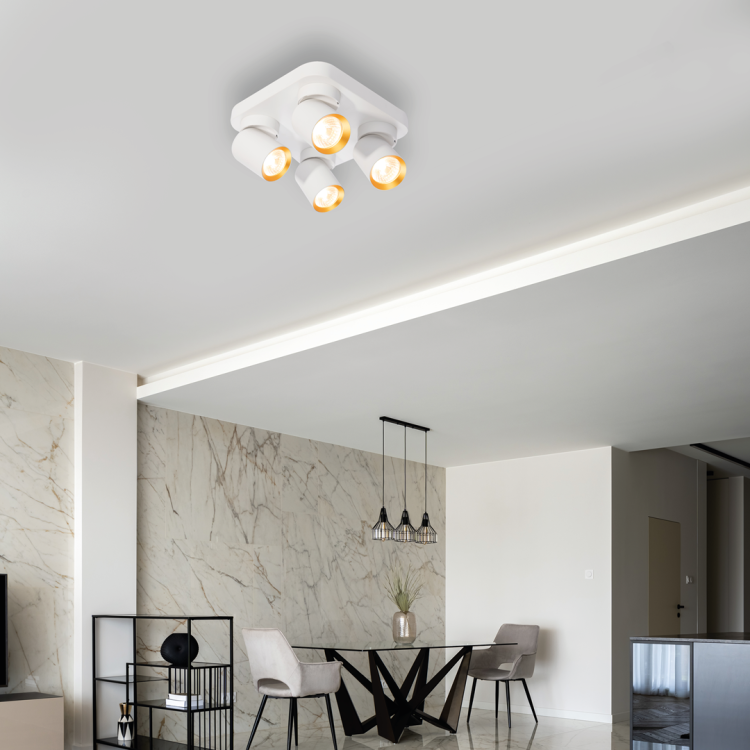 Lampa sufitowa oprawa Industrialna Andy 4xGU10 Kwadrat Biały + Złoty ML9940 Milagro 4x GU10 Loft nowoczesny metalowy biały biała złoty złota poczwórny Inspiracje Premium