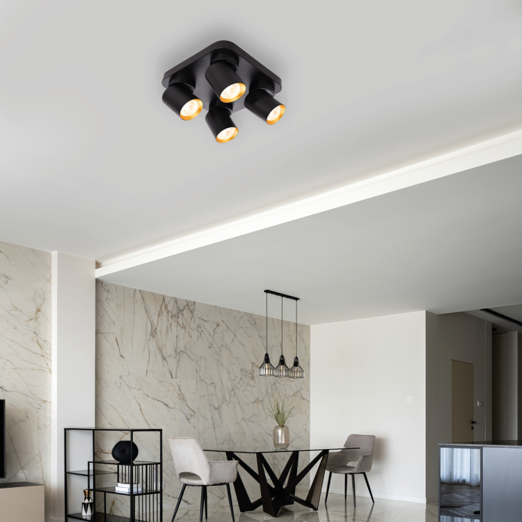 Lampa sufitowa oprawa Industrialna Andy 4xGU10 Kwadrat Czarny + Złoty ML9941 Milagro 4x GU10 Loft nowoczesny metalowy czarny czarna złoty złota poczwórny Inspiracje Premium
