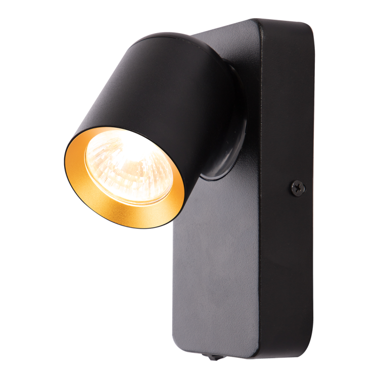 Lampa ścienna Kinkiet z włącznikiem Industrialny Andy 1xGU10 Czarny + Złoty ML9943 Milagro GU10 Loft lampka nocna do sypialni nowoczesny metalowy czarny czarna złoty złota pojedynczy Inspiracje Premium