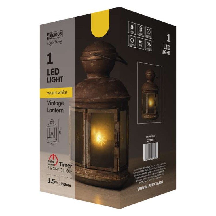 Dekoracja Lampion LED Vintage 21cm 3x AA WW Timer ZY1977 Emos IP20 1,5W stara lampa ciepły biały