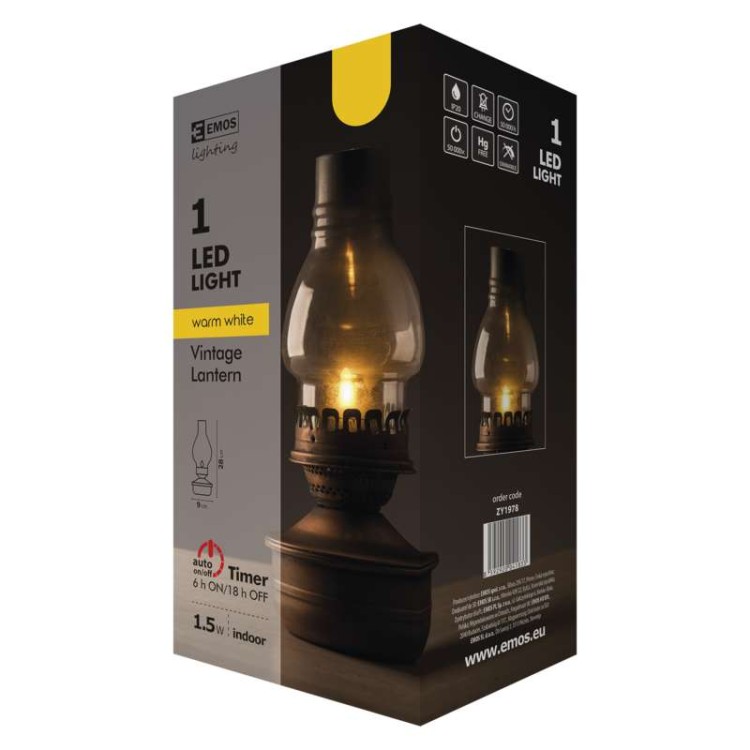 Dekoracja Lampion LED Vintage 28cm 3x AA WW Timer ZY1978 Emos IP20 1,5W stara lampa ciepły biały