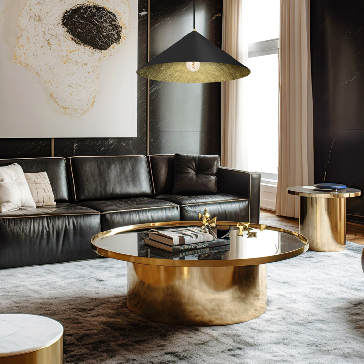 Lampa sufitowa wisząca Industrialna Loft FUJI 50cm 1xE27 MLP0645 Milagro nowoczesna oprawa oświetleniowa kompozytowa żyrandol do Kuchni Jadalni nad stół blat wyspę czarny czarna złoty złota czarno złota zwis Inspiracje Premium