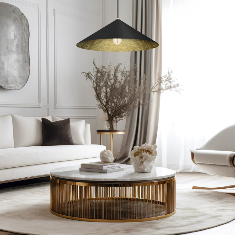 Lampa sufitowa wisząca Industrialna Loft FUJI 70cm 1xE27 MLP0646 Milagro nowoczesna oprawa oświetleniowa kompozytowa żyrandol do Kuchni Jadalni nad stół blat wyspę czarny czarna złoty złota czarno złota zwis Inspiracje Premium