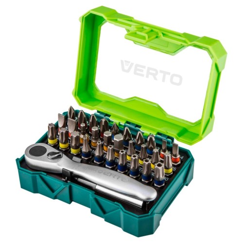 Zestaw Bitów 32 sztuki 25mm - 4xPH, 4xPZ, 4xSL, 4xHEX, 7xTX, 7xTT + Grzechotka do Bitów 66H620 Verto