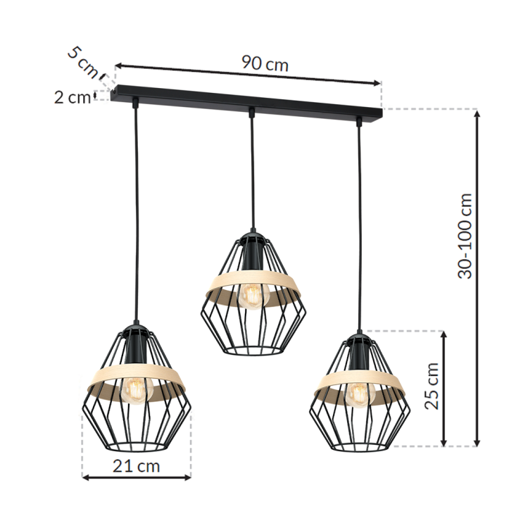 Lampa wisząca CLIFF BLACK 3xE27 MLP5525 Milagro